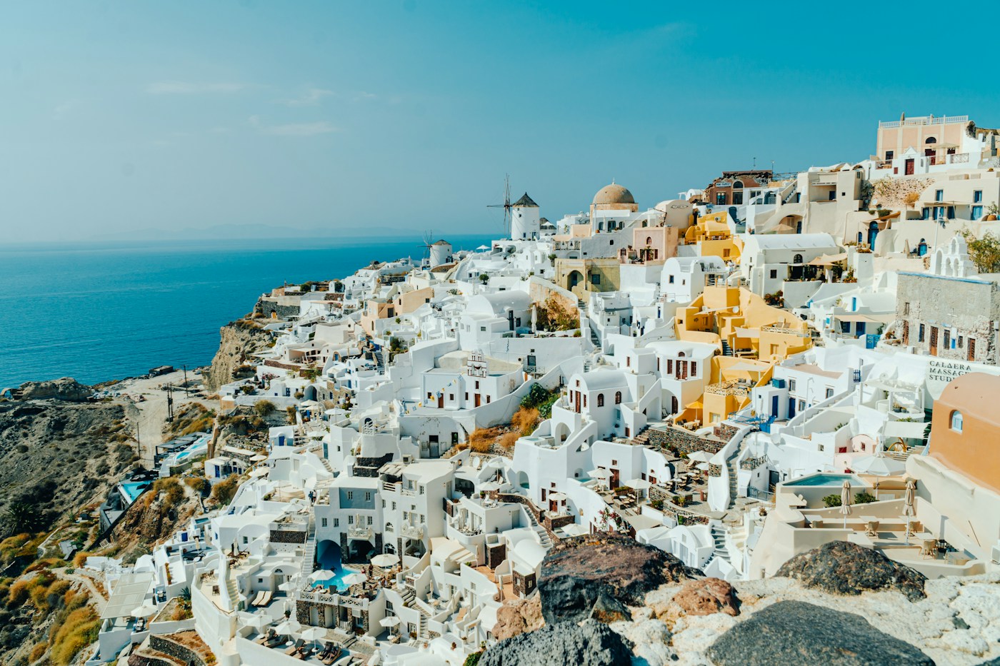 Santorini's whitewashed cliffside village overlooking the blue Aegean Sea